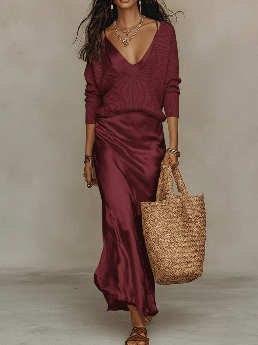 Ana – Vestido midi satinado y elegante