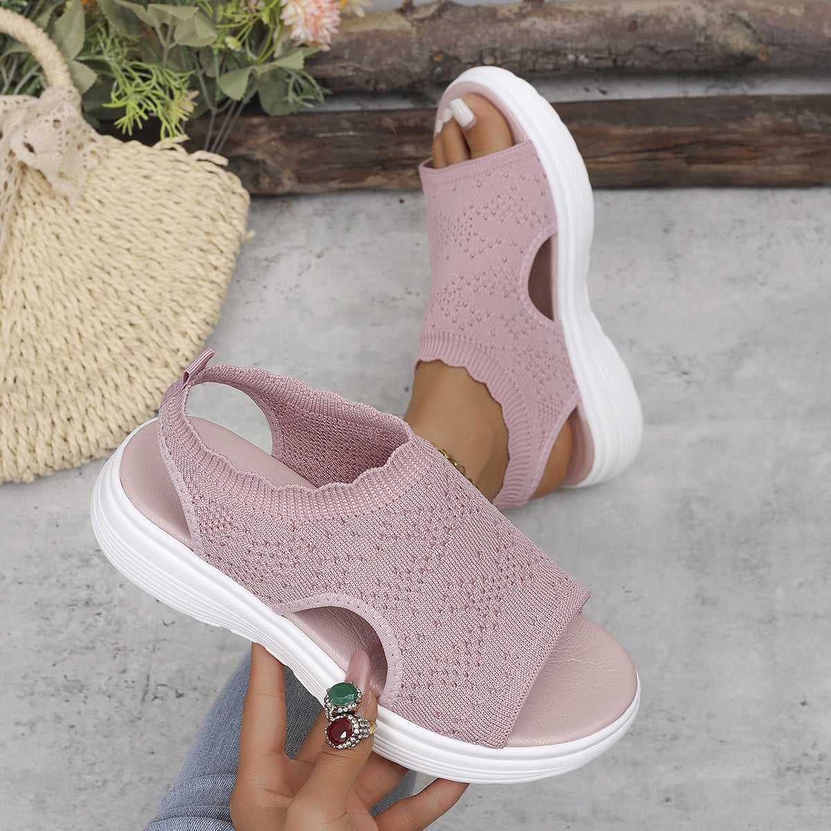 👡 Sandalias de plataforma transpirables de punto para mujer – ligeras y cómodas