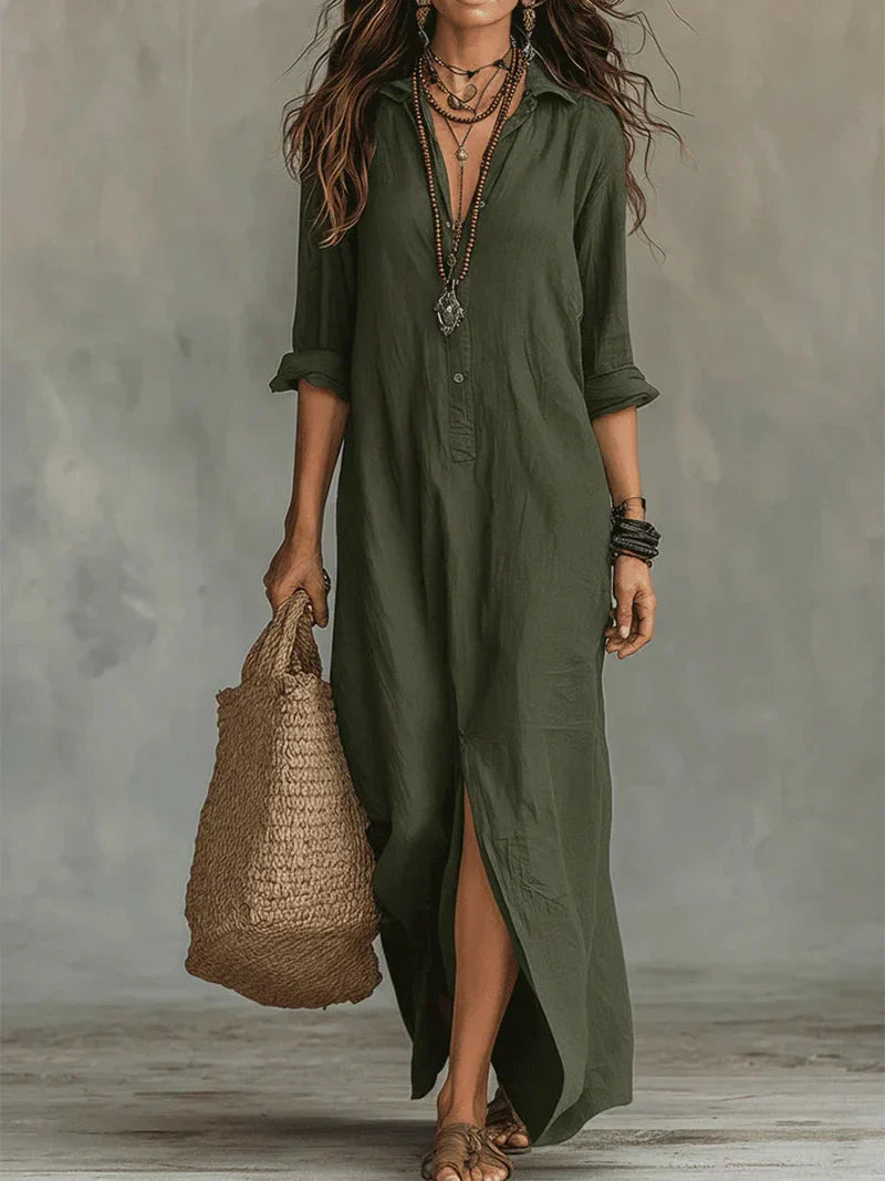 Celia™ | Vestido Maxi Negro Amplio con Botones