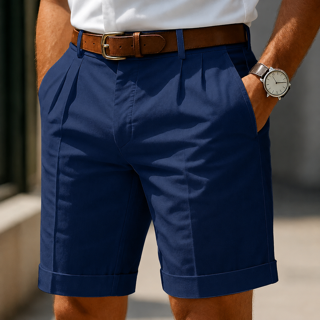 Pantalones Cortos Plisados a Medida para Hombre