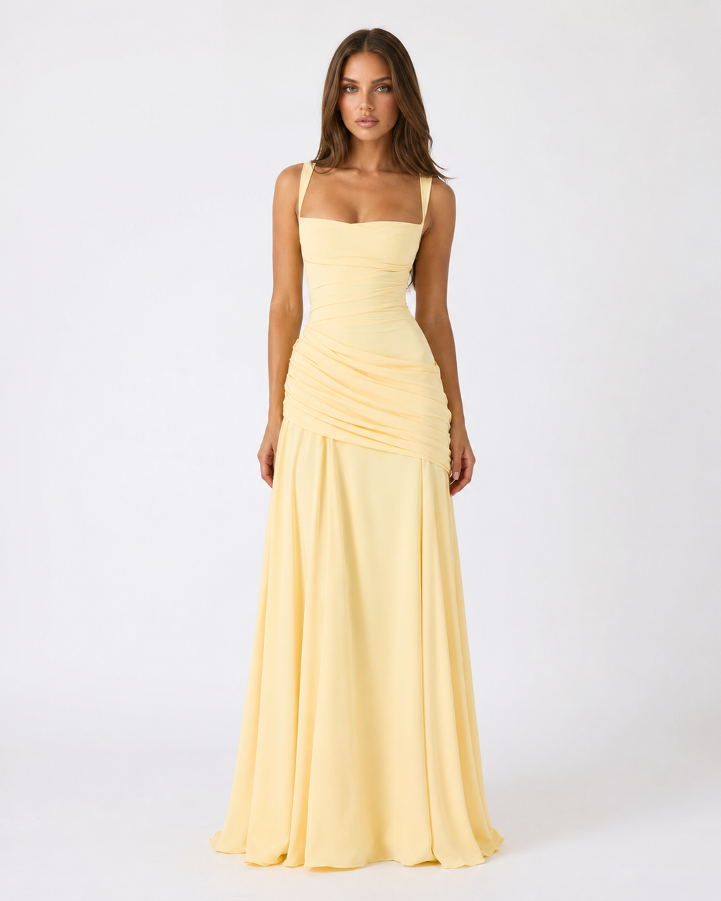 Emilia | Vestido Maxi con Escote Cuadrado Fruncido