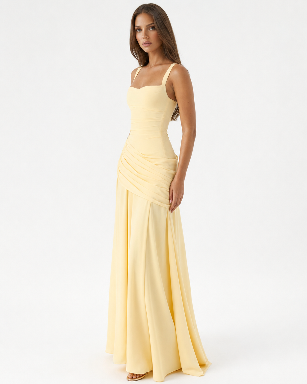 Emilia | Vestido Maxi con Escote Cuadrado Fruncido