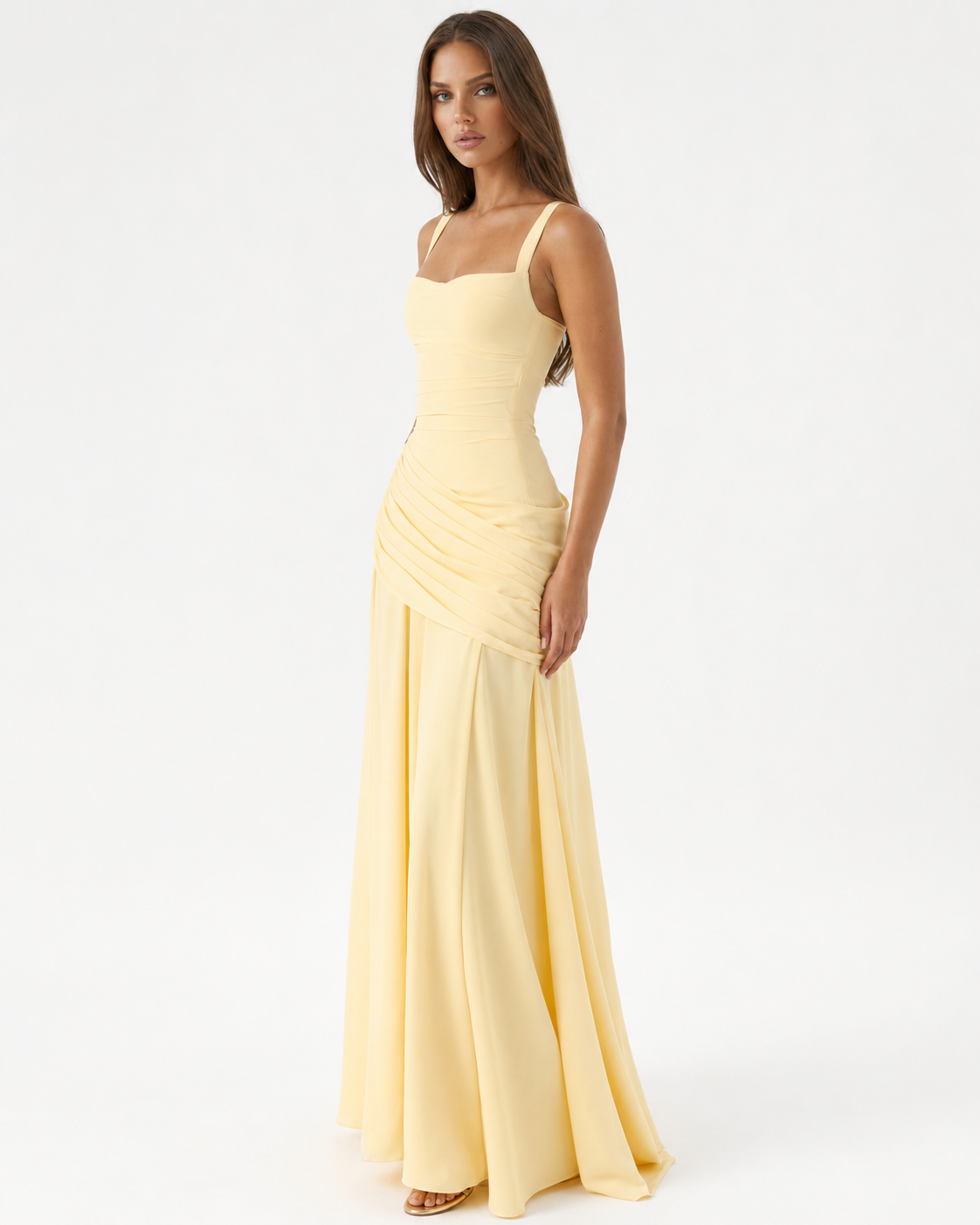 Emilia | Vestido Maxi con Escote Cuadrado Fruncido