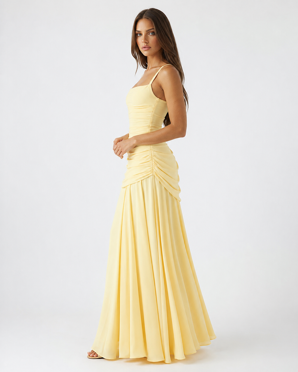 Emilia | Vestido Maxi con Escote Cuadrado Fruncido