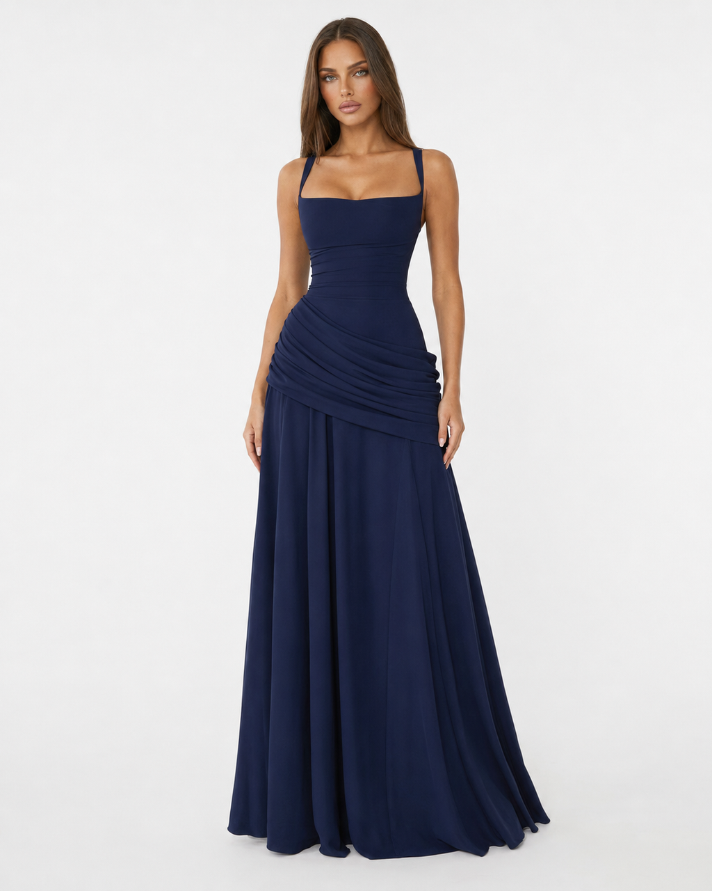 Emilia | Vestido Maxi con Escote Cuadrado Fruncido