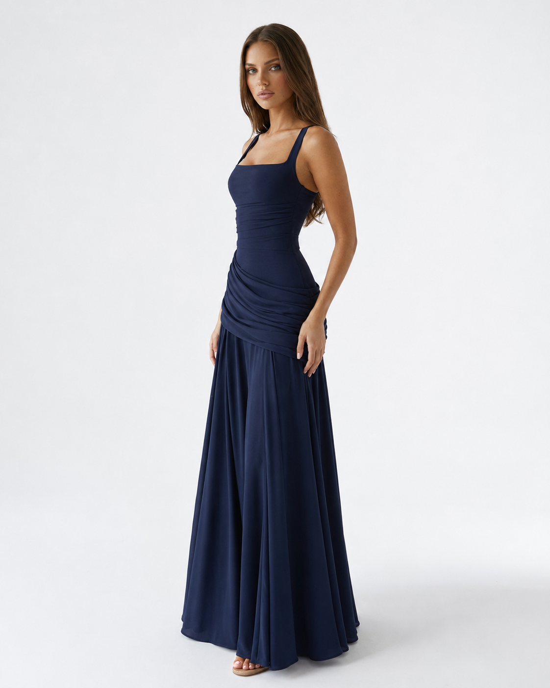 Emilia | Vestido Maxi con Escote Cuadrado Fruncido