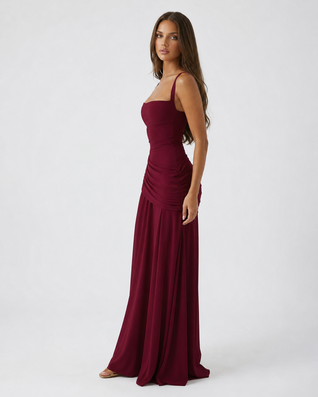 Emilia | Vestido Maxi con Escote Cuadrado Fruncido