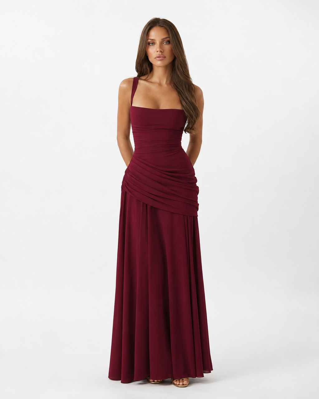 Emilia | Vestido Maxi con Escote Cuadrado Fruncido
