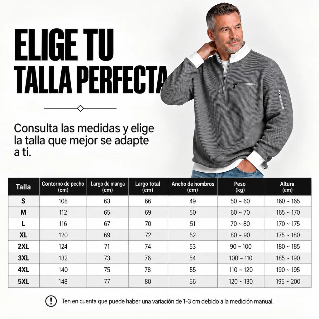 Jersey hombre | Punto gofre con media cremallera