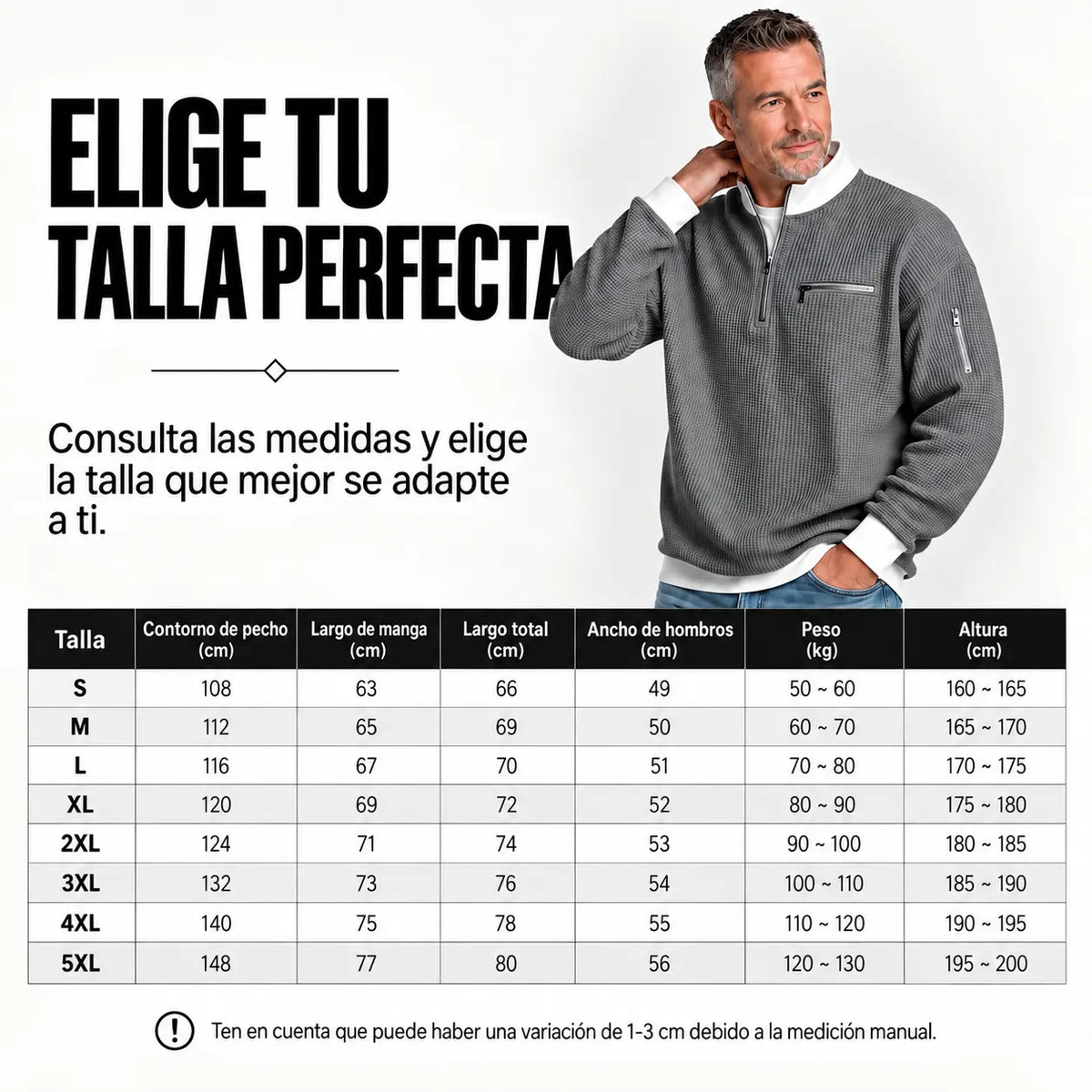 Jersey hombre | Punto gofre con media cremallera
