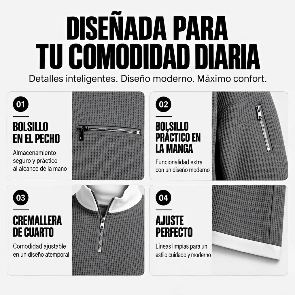 Jersey hombre | Punto gofre con media cremallera
