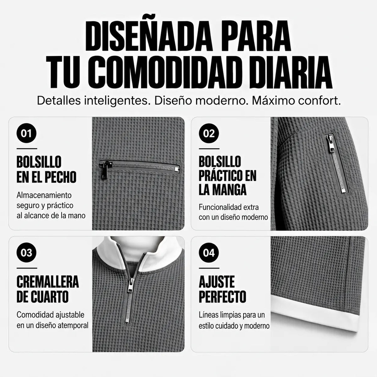 Jersey hombre | Punto gofre con media cremallera