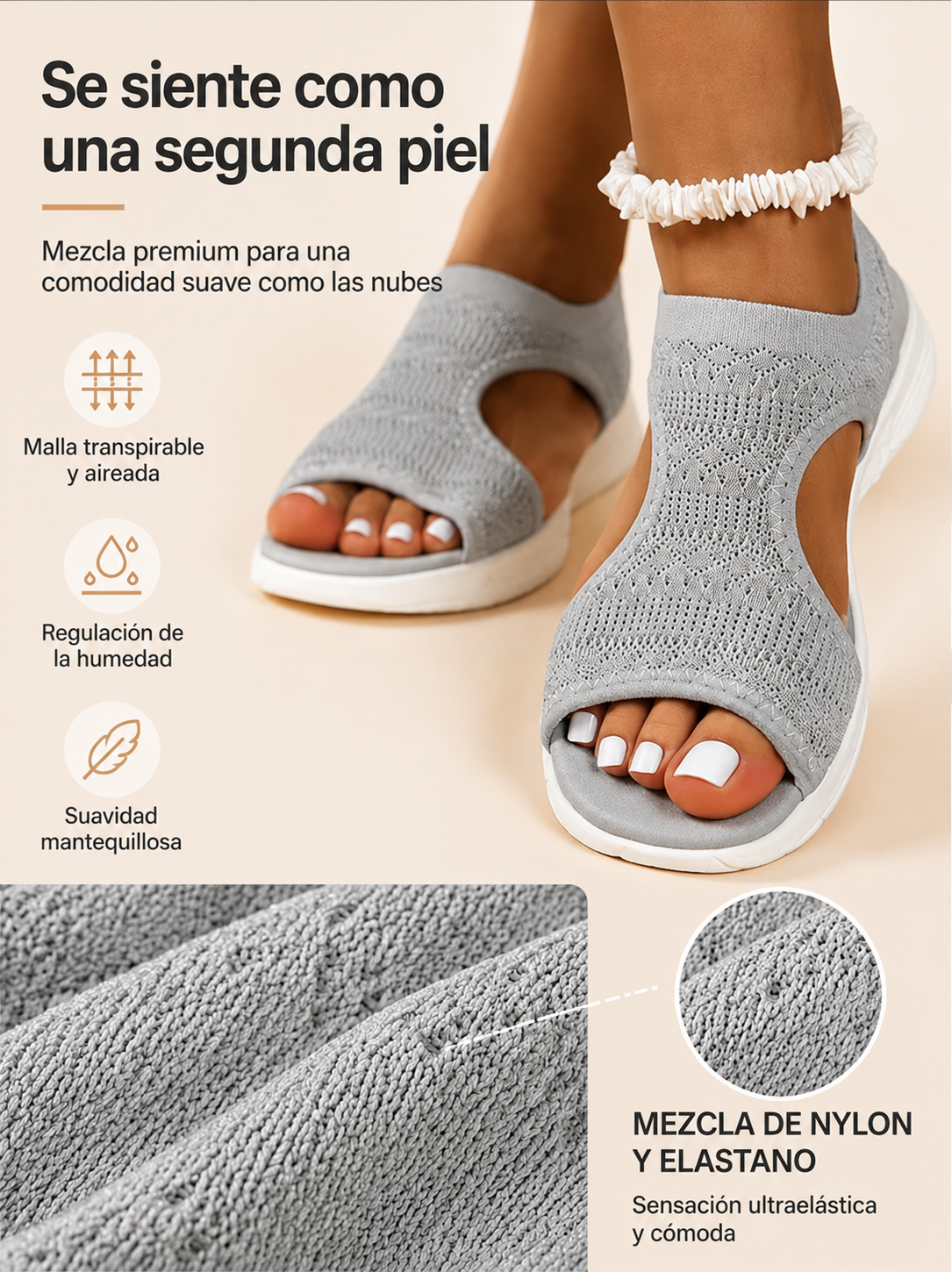 🌺 Sandalias planas transpirables con punta abierta para mujer - Verano