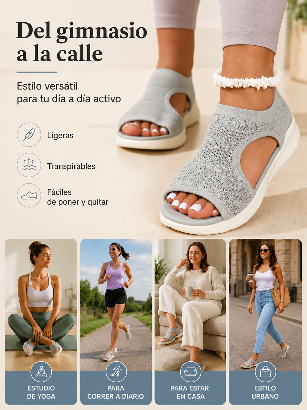 🌺 Sandalias planas transpirables con punta abierta para mujer - Verano