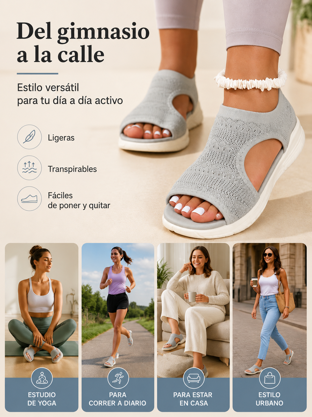 🌺 Sandalias planas transpirables con punta abierta para mujer - Verano