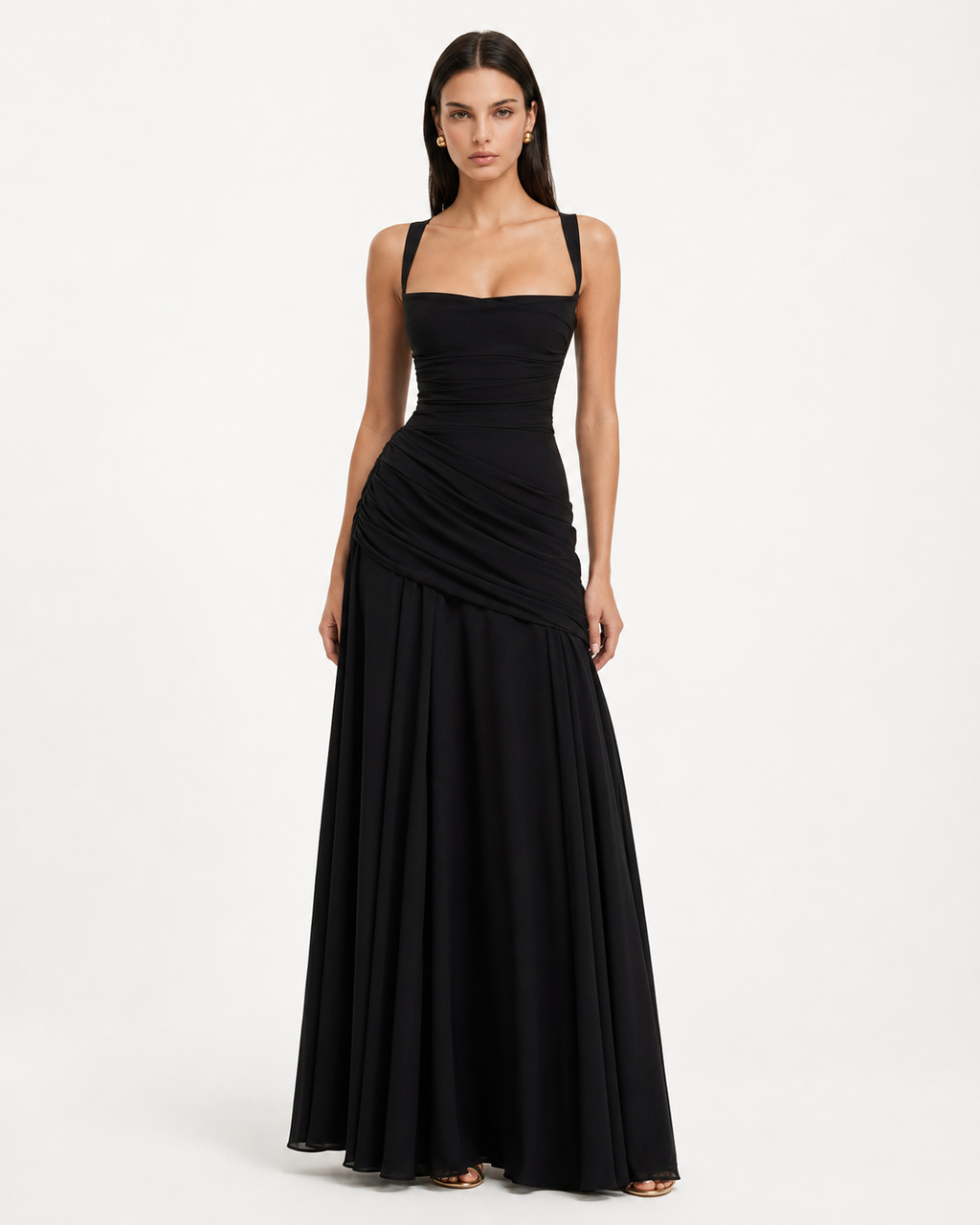 Emilia | Vestido Maxi con Escote Cuadrado Fruncido