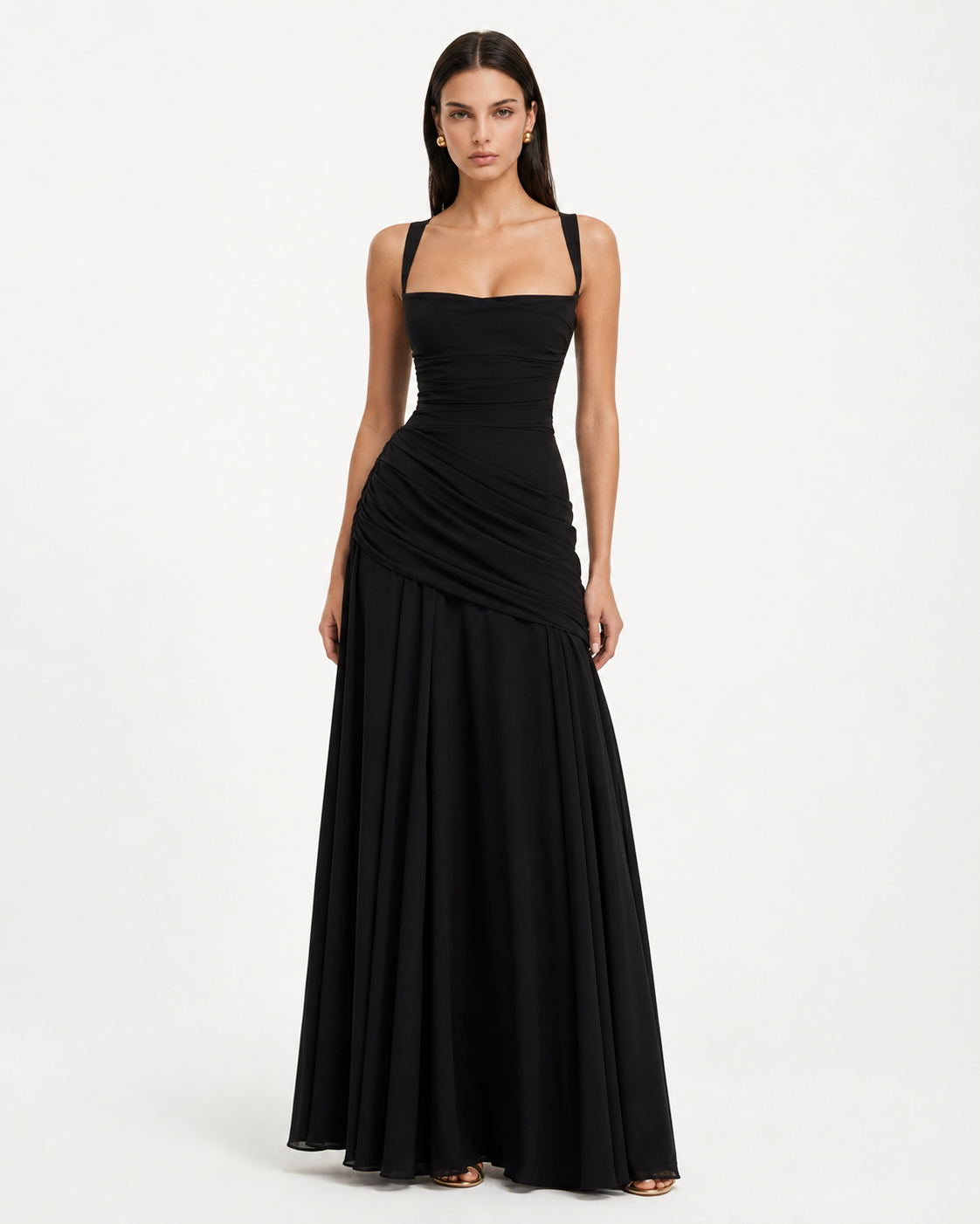 Emilia | Vestido Maxi con Escote Cuadrado Fruncido