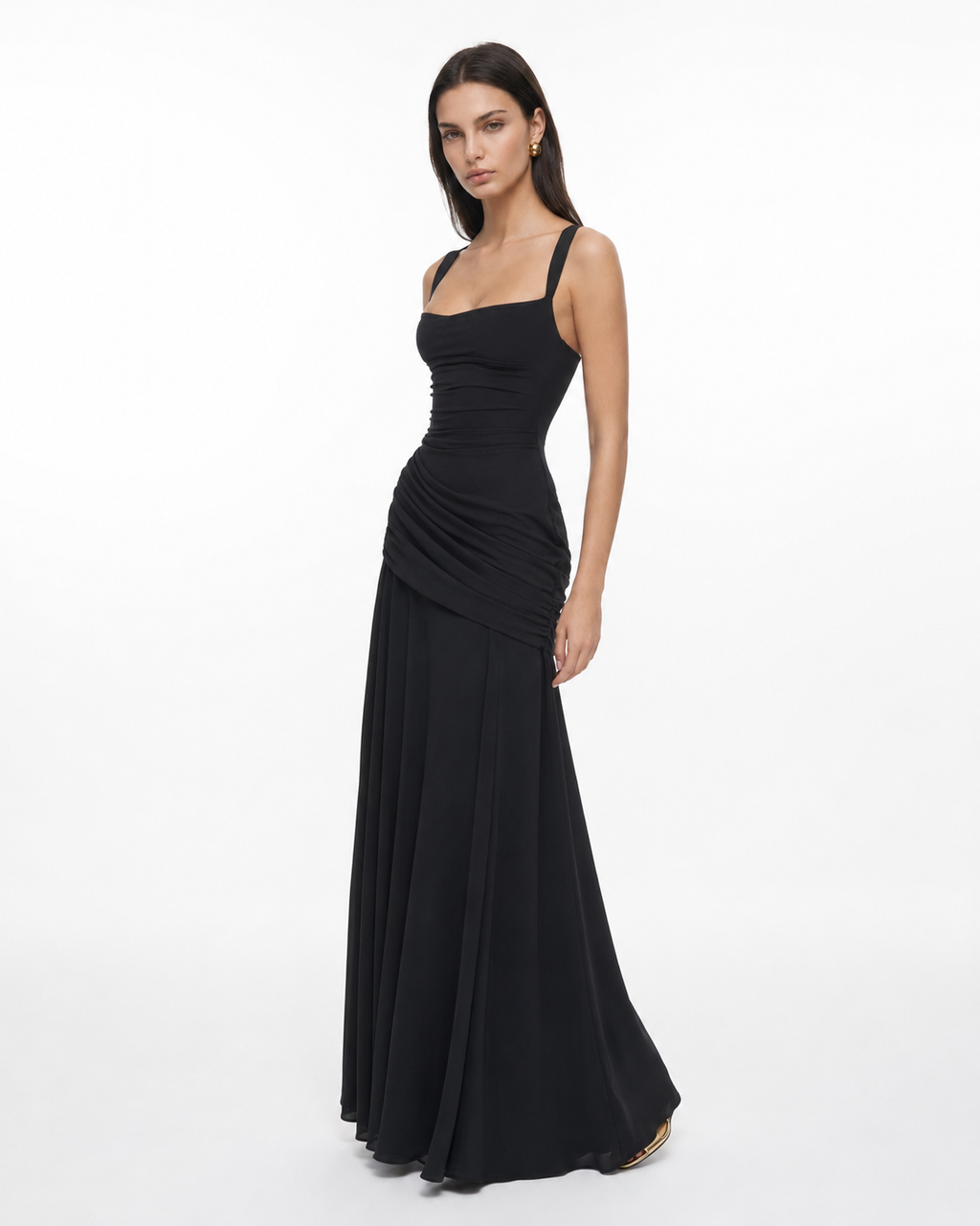 Emilia | Vestido Maxi con Escote Cuadrado Fruncido