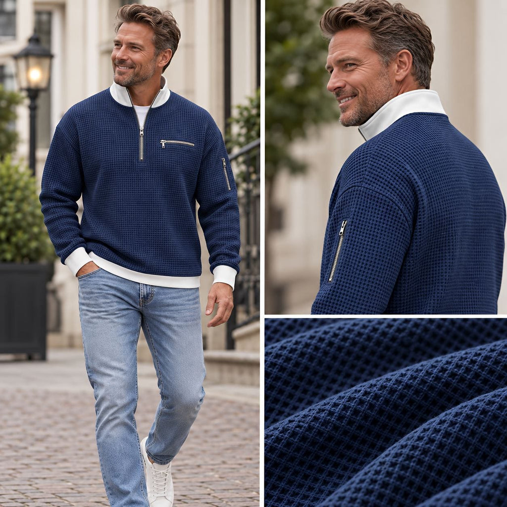 Jersey hombre | Punto gofre con media cremallera