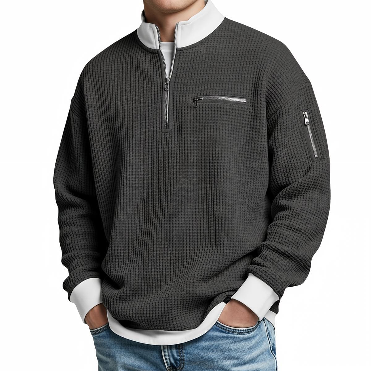 Jersey hombre | Punto gofre con media cremallera
