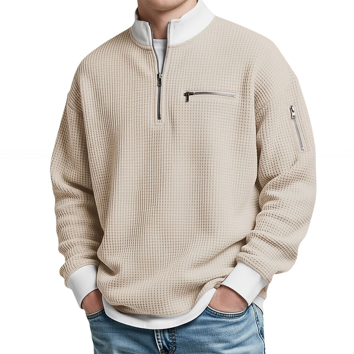 Jersey hombre | Punto gofre con media cremallera