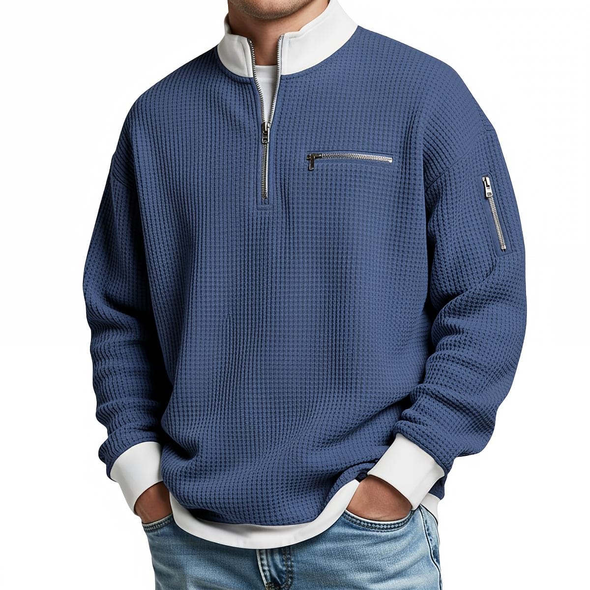 Jersey hombre | Punto gofre con media cremallera