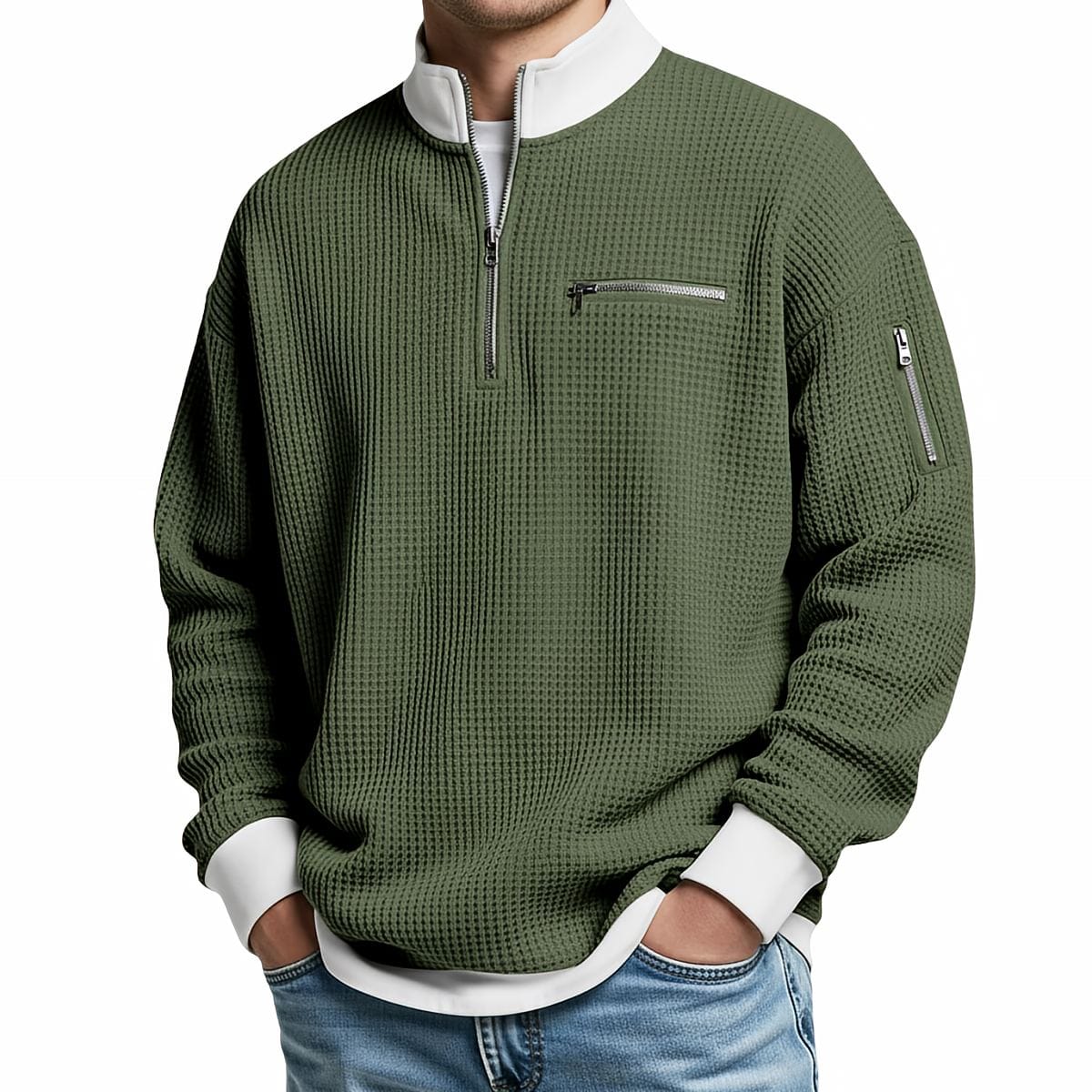 Jersey hombre | Punto gofre con media cremallera