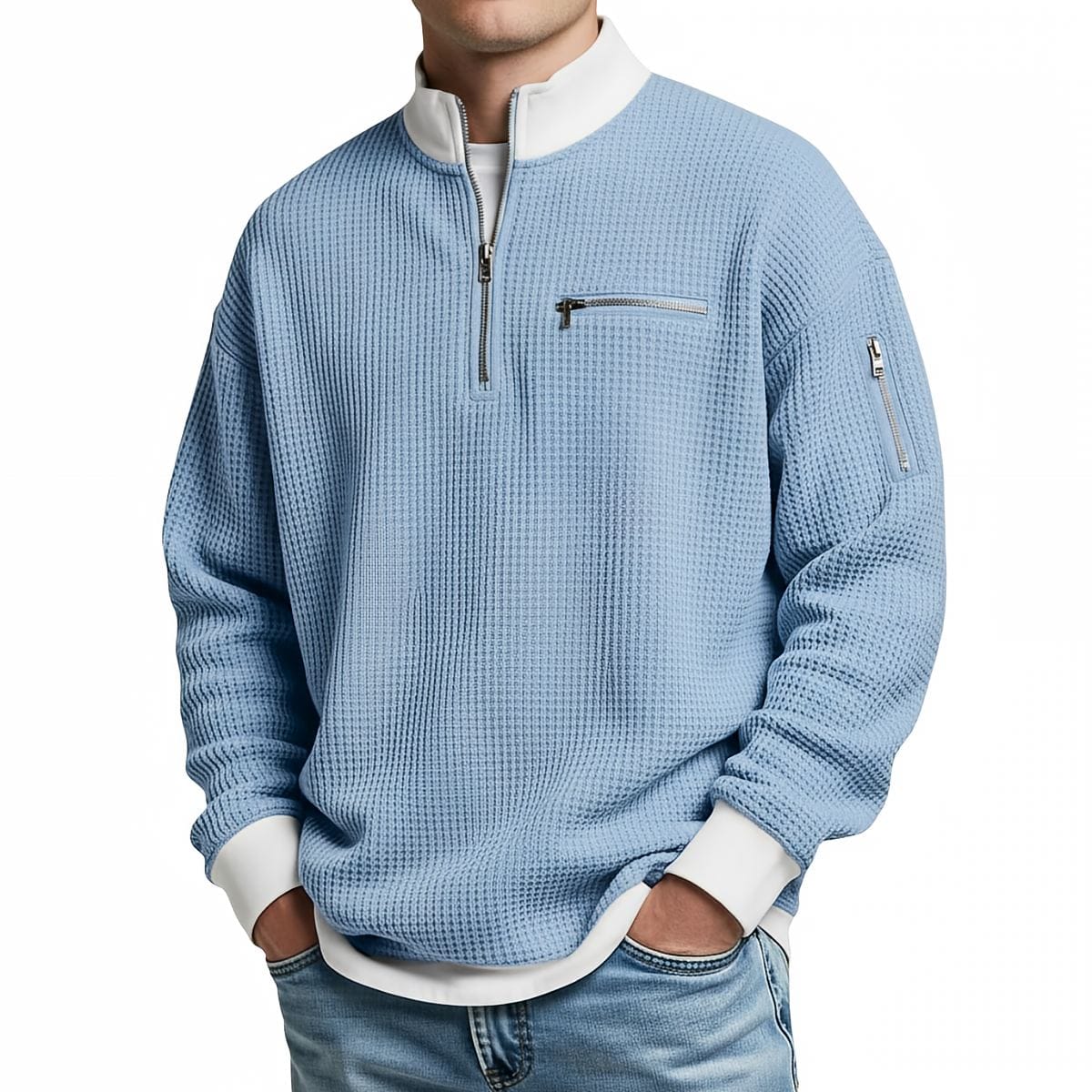 Jersey hombre | Punto gofre con media cremallera
