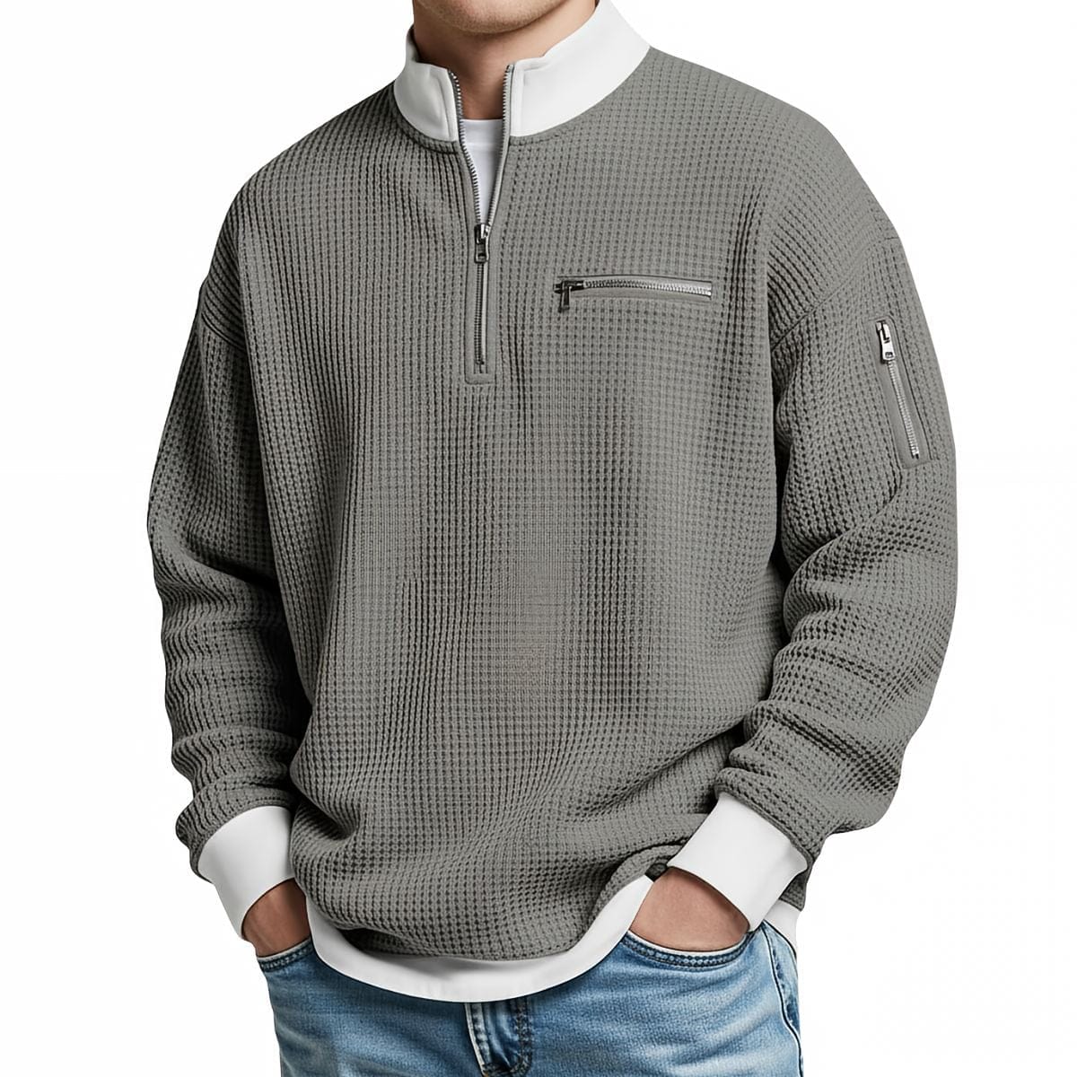Jersey hombre | Punto gofre con media cremallera