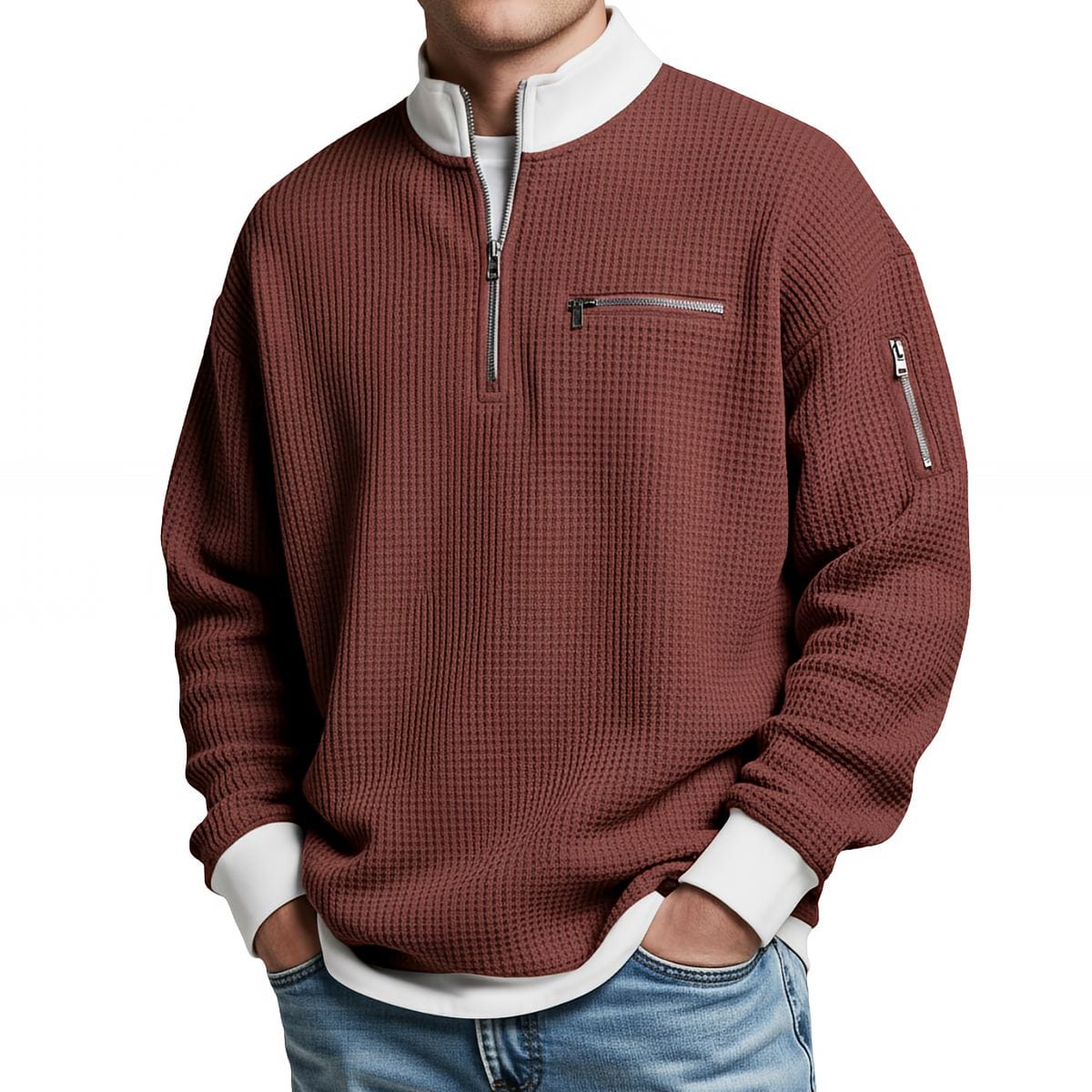 Jersey hombre | Punto gofre con media cremallera