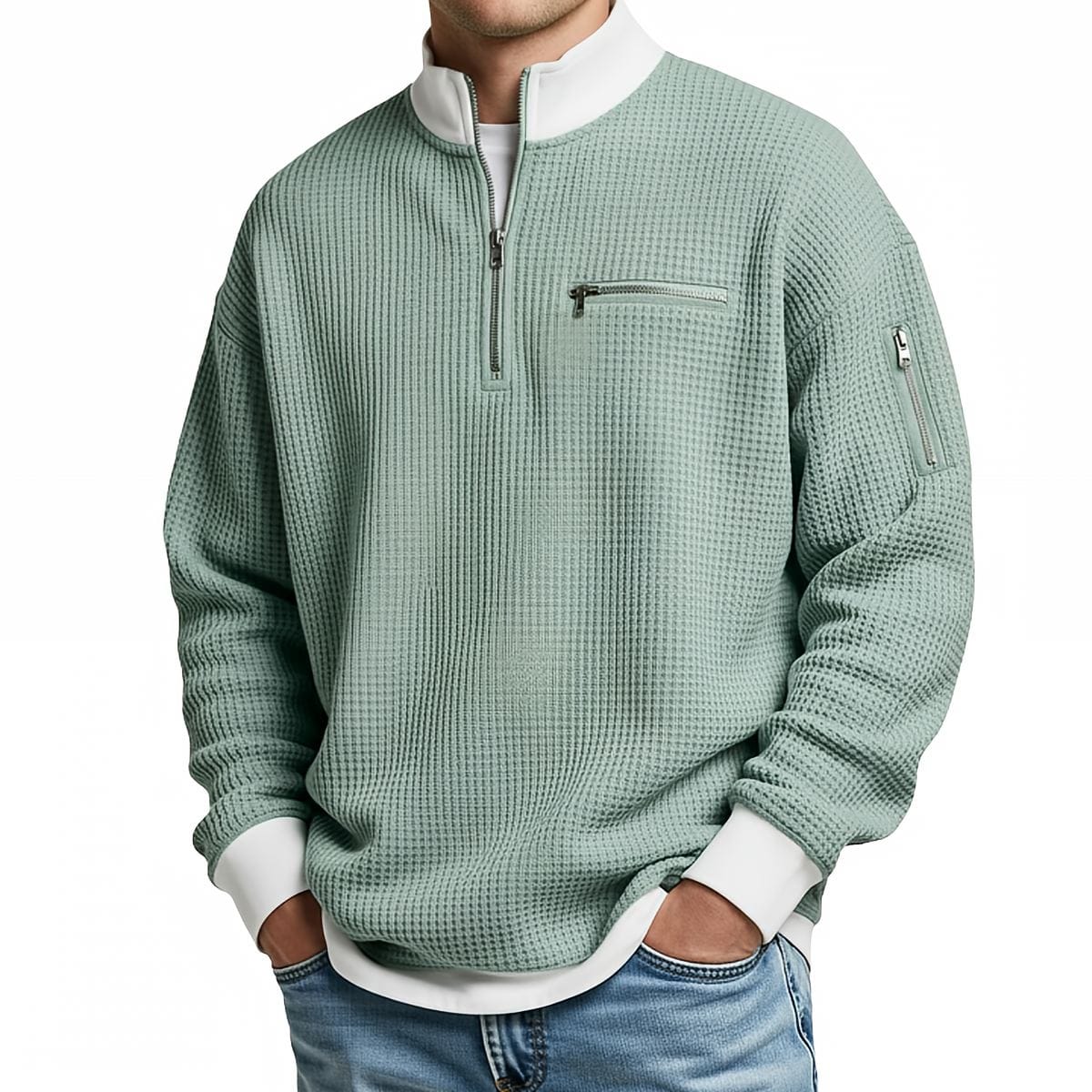 Jersey hombre | Punto gofre con media cremallera