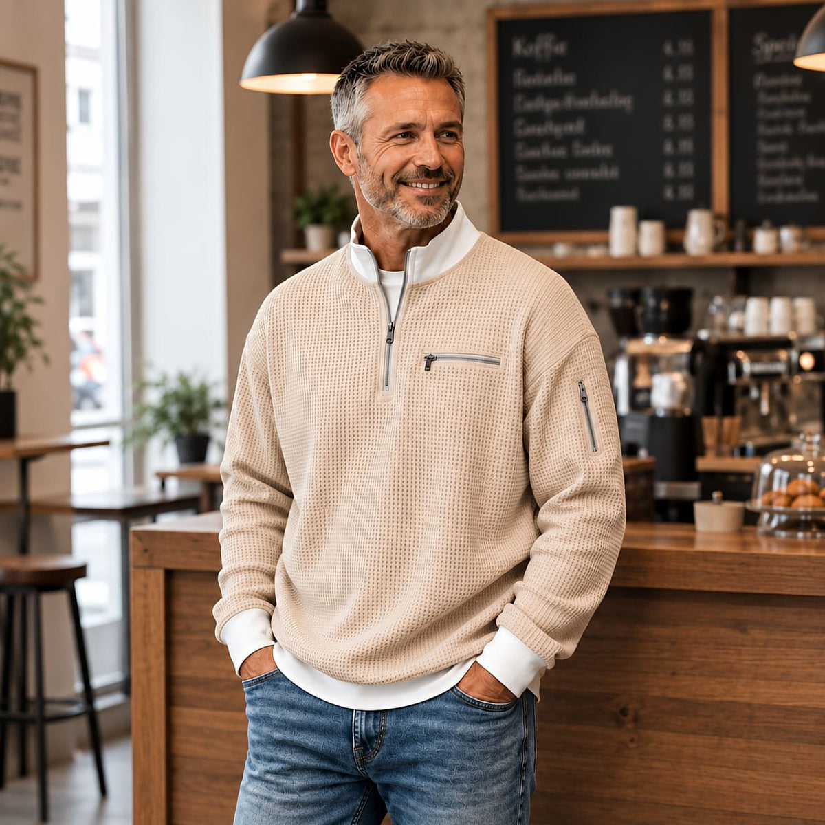 Jersey hombre | Punto gofre con media cremallera