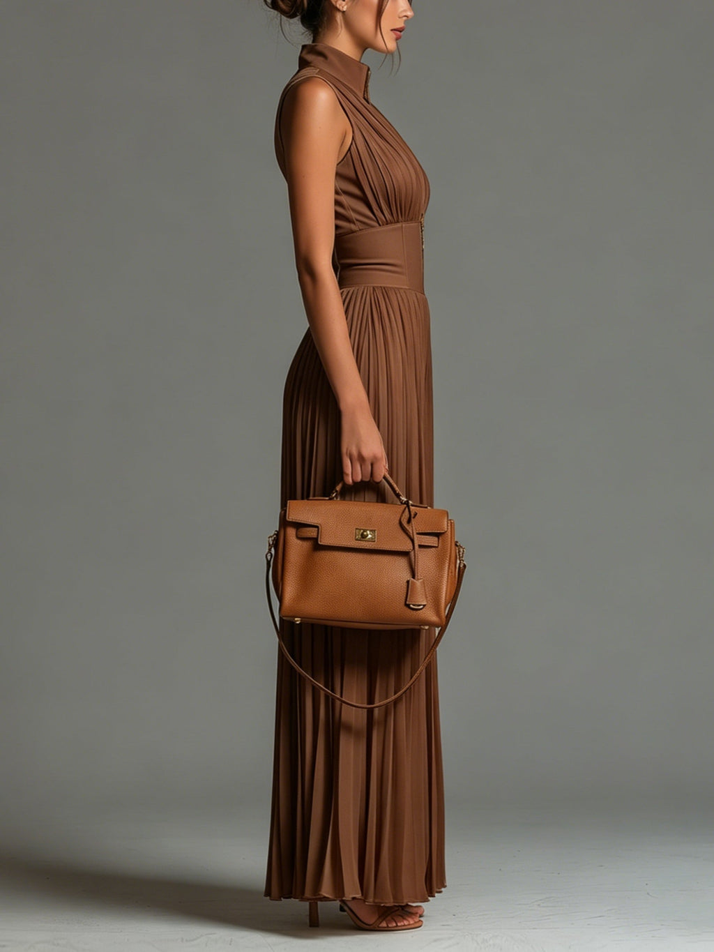Zsófia Jumpsuit | Mono de Gasa Plisada en Color Caramelo