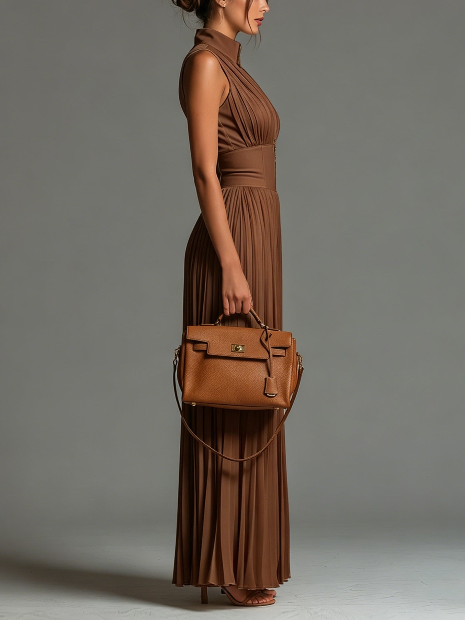 Zsófia Jumpsuit | Mono de Gasa Plisada en Color Caramelo