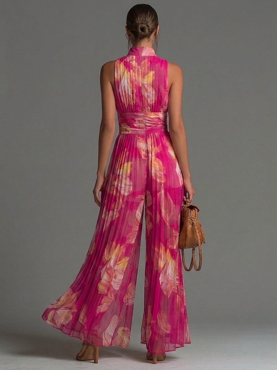 Zsófia Jumpsuit | Mono de Gasa Plisada en Fucsia