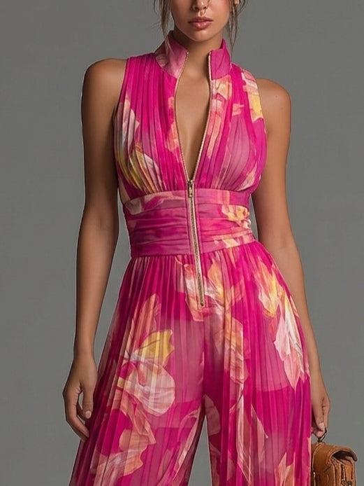 Zsófia Jumpsuit | Mono de Gasa Plisada en Fucsia