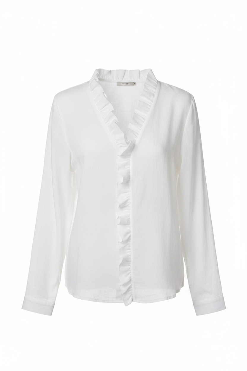 Blusa blanca con volantes - fondo blanco sin modelo