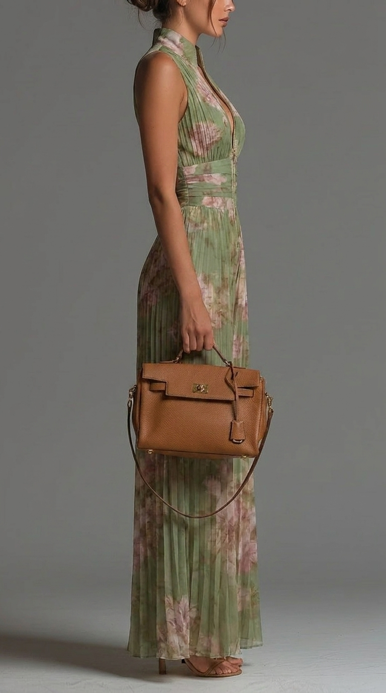 Zsófia Jumpsuit | Mono de Gasa Plisada en Verde Floral