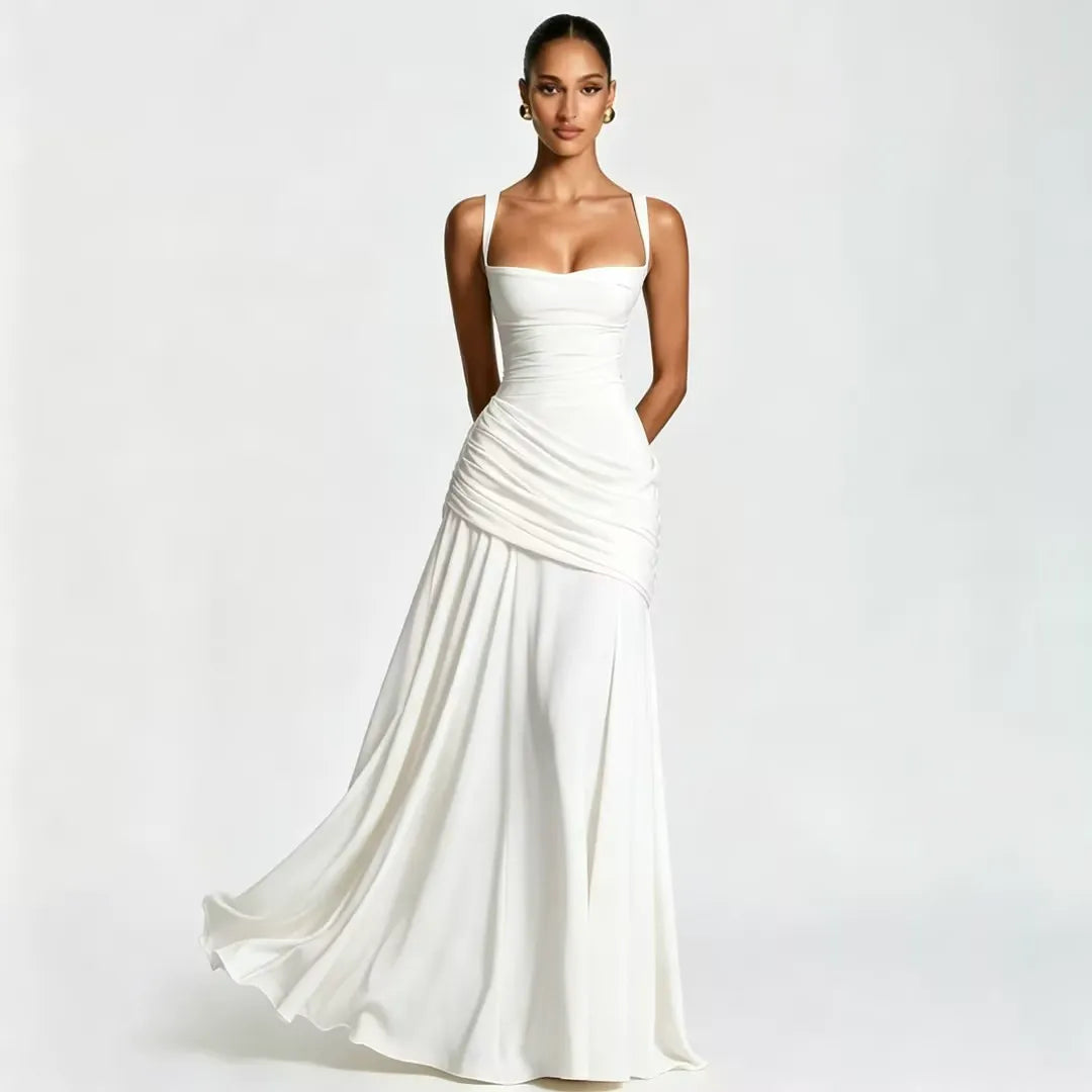 Emilia | Vestido Maxi con Escote Cuadrado Fruncido