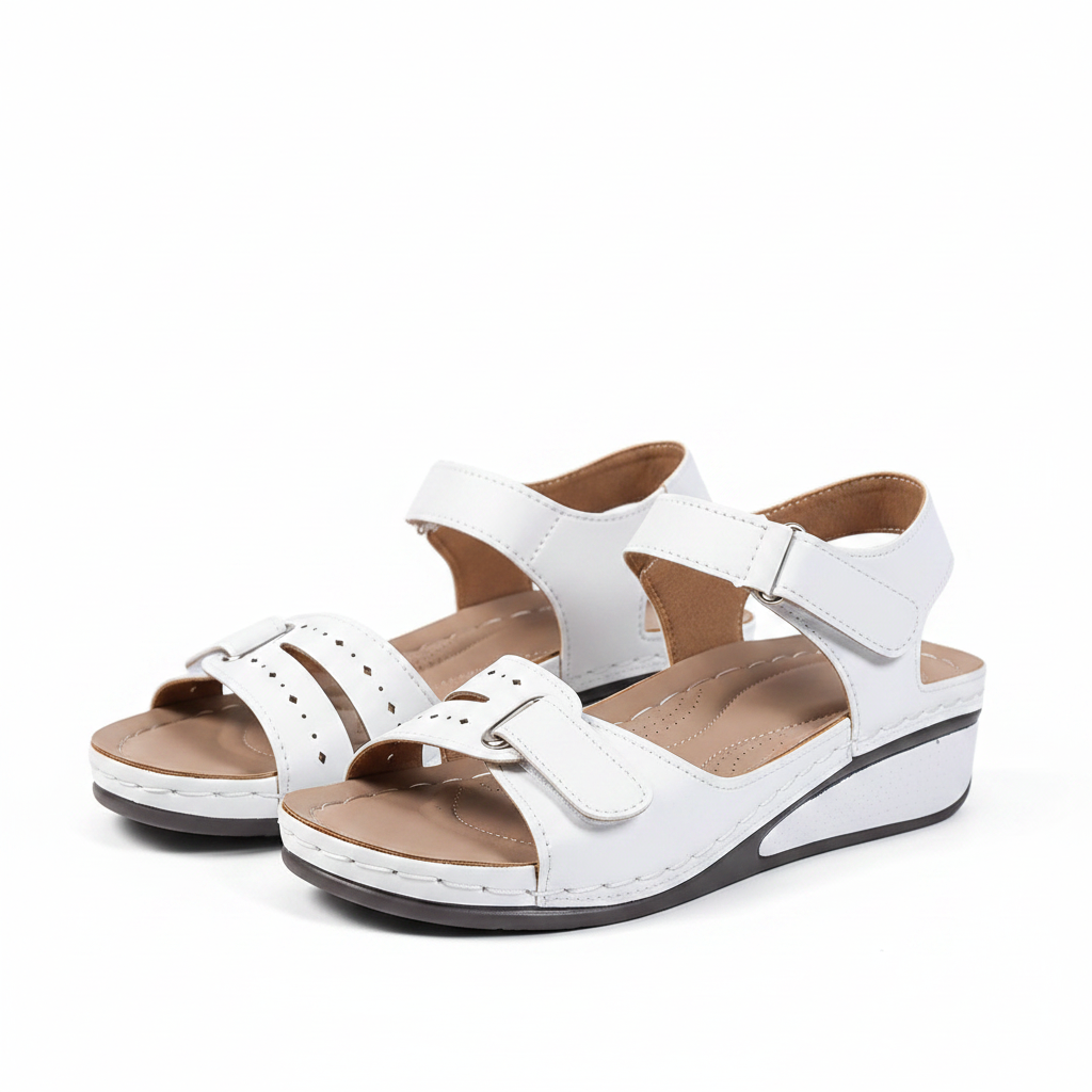 Sandalia blanca velcro fondo blanco