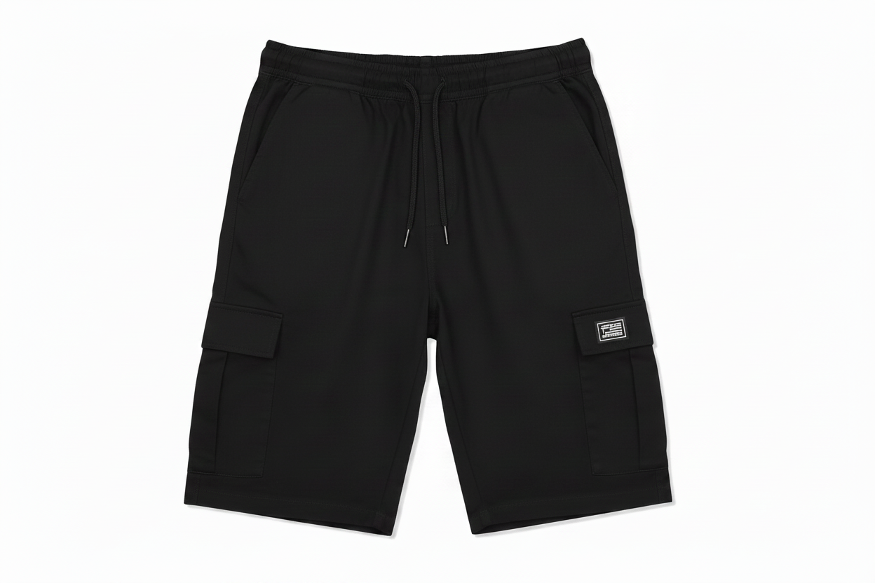 Short cargo negro cordón negro fondo blanco