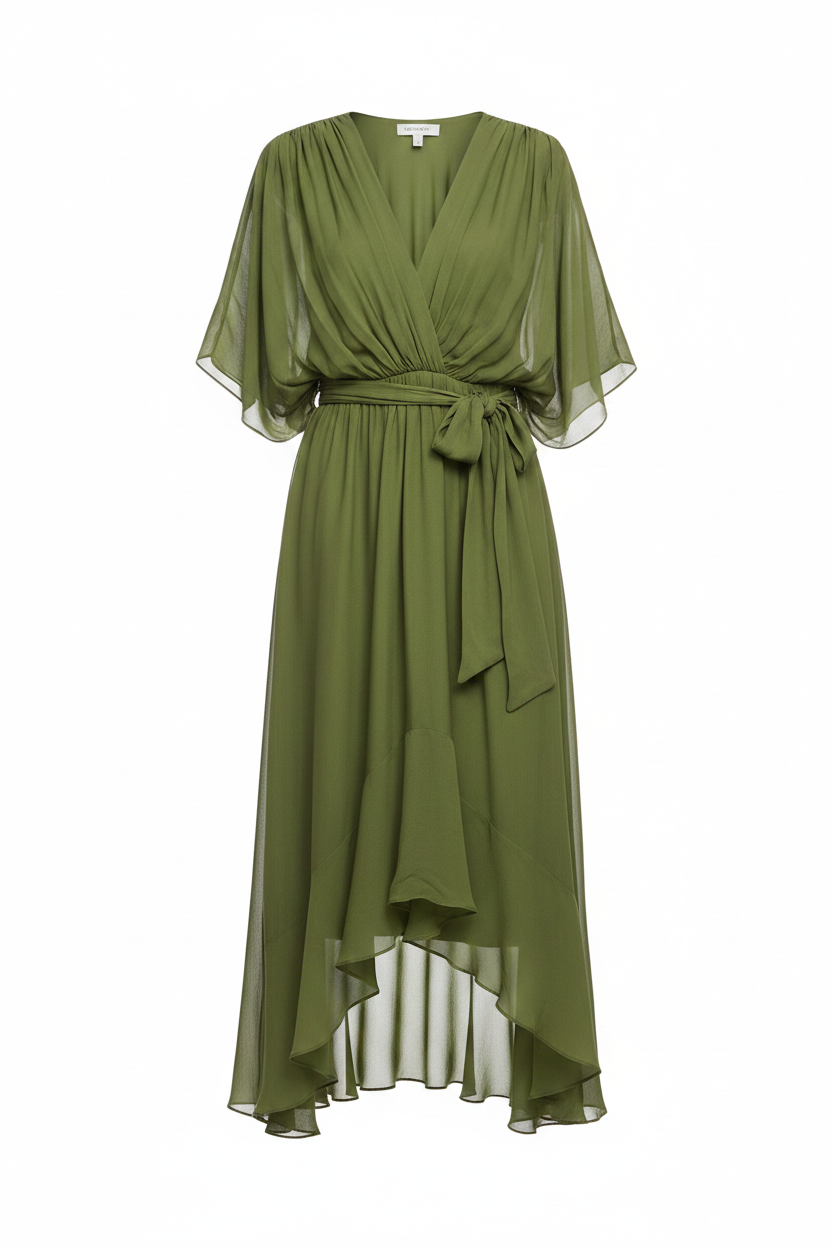 Vestido verde fondo blanco